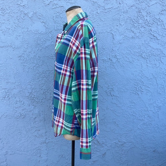 Mens J Crew Button Down Light cotton green plaid shirt in Large - Picture 6 of 8
